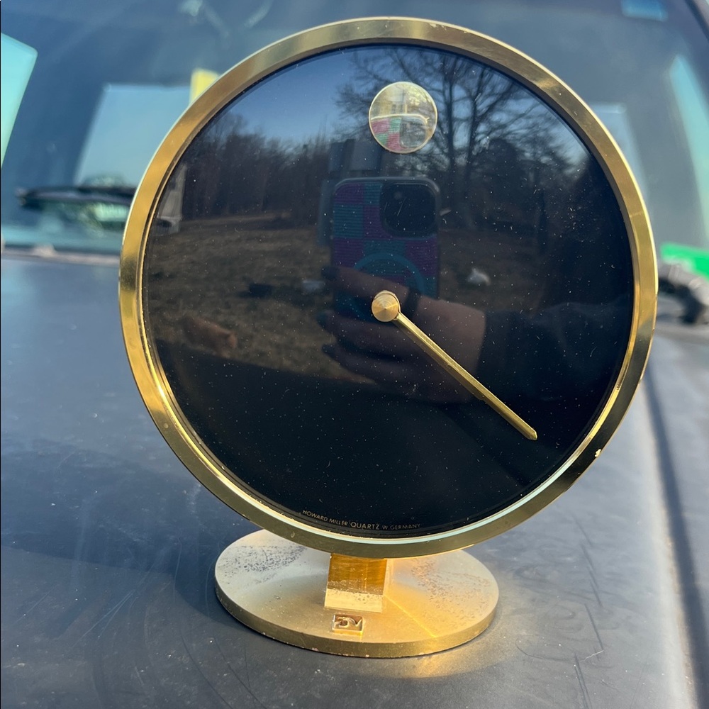 HowardMiller Gold and Black Round Desk Clock